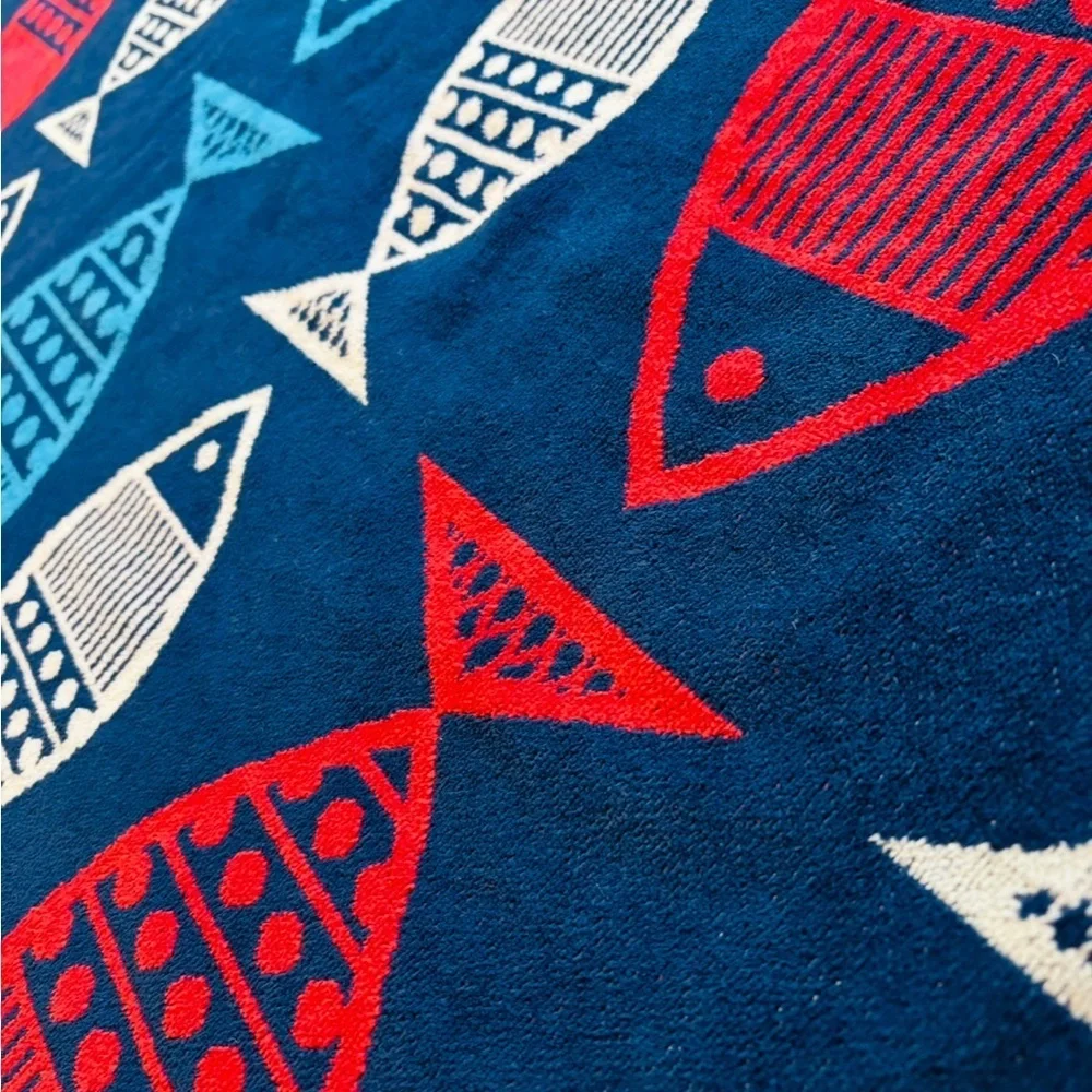 LOFT Navy and Red & White Fish Patterned Youth Beach Towel Size 28x57
